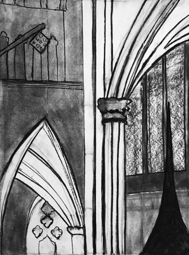 St Patricks Cathedral Arches; 
charcoal on paper, 24 x 18"